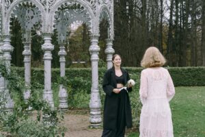 a couple standing facing each other