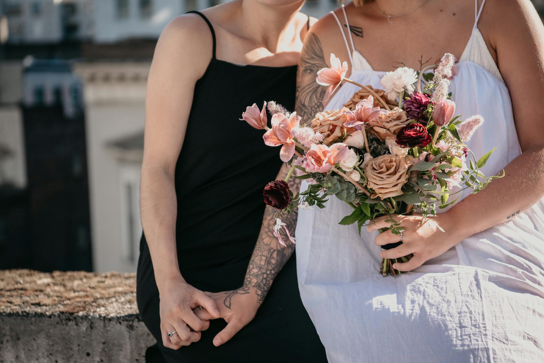portrait of two women on their wedding day